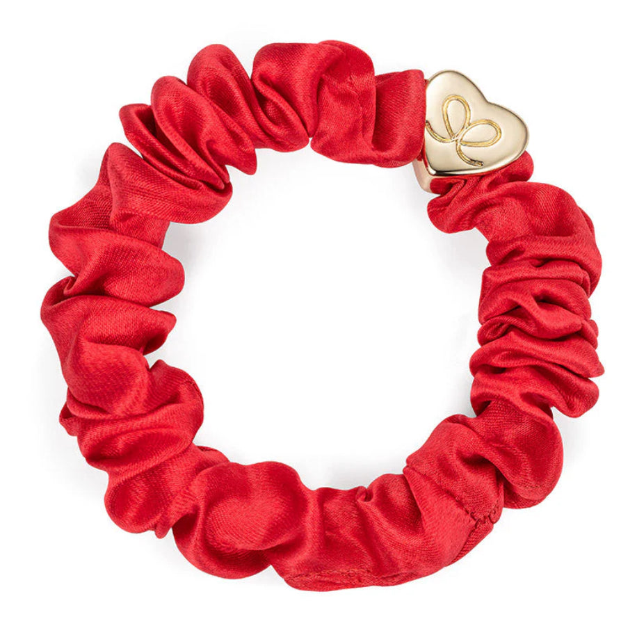 Gold Heart Silk Scrunchie - Chilli Red