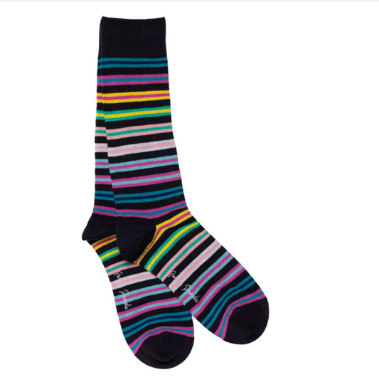 Navy Multi Striped Bamboo Socks