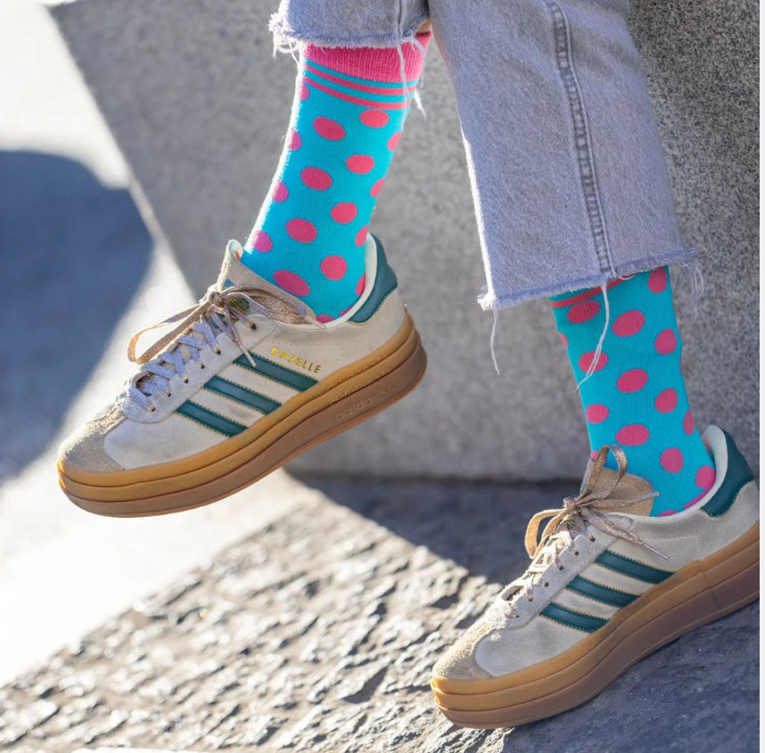 Blue And Pink Polka Dot Bamboo Socks