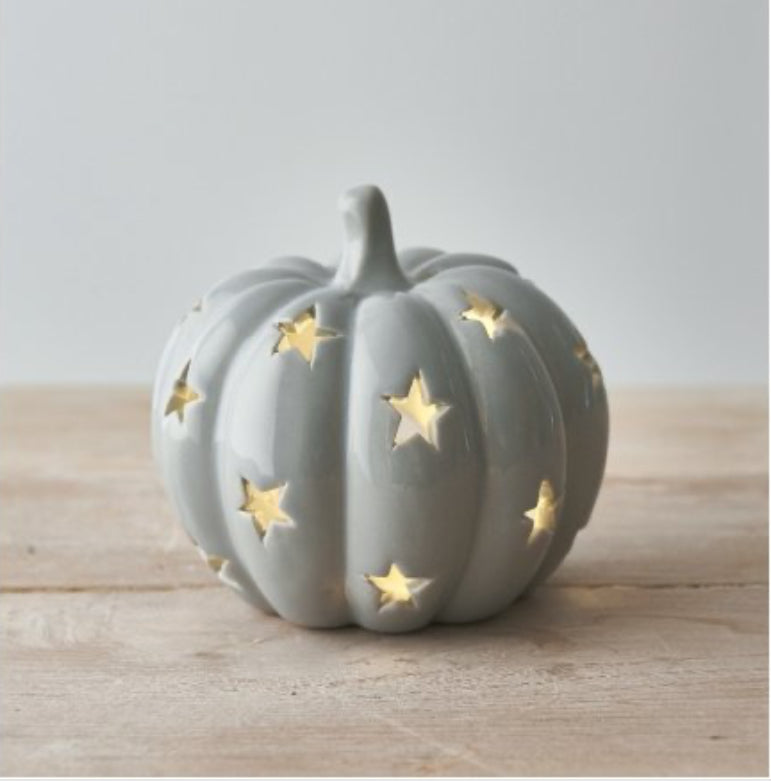 Ceramic Tea Light Holder Grey Pumpkin