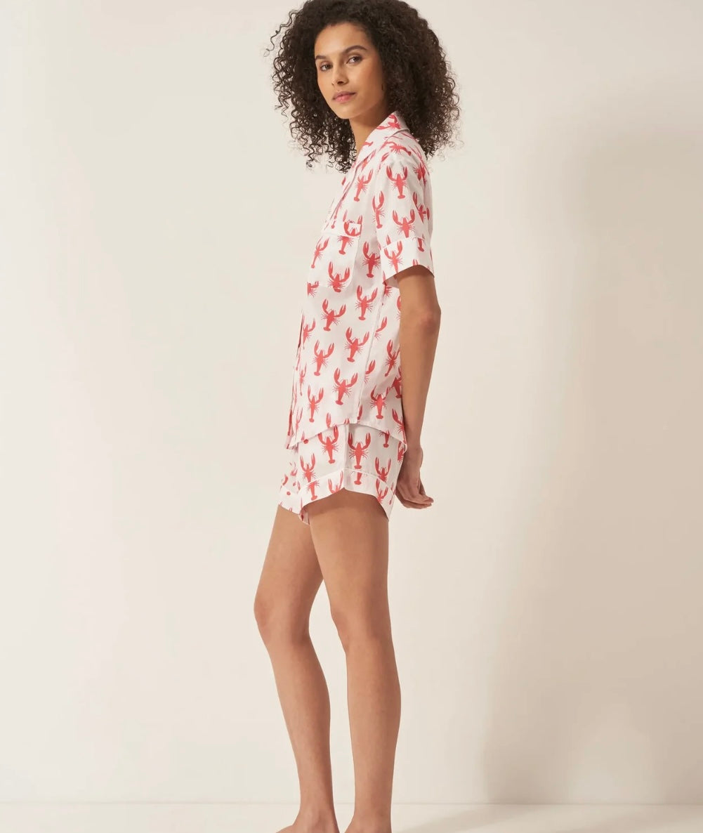 Women’s Organic Cotton Short Sleeve Pyjama Short Set - Red Lobster