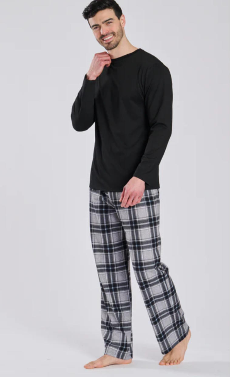 Men’s Black Jersey Top With Brushed Check Trousers