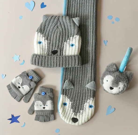 Husky Dog Knitted Gloves