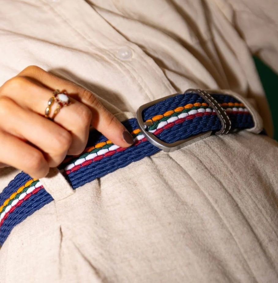 Recycled Woven Belt - Orange/Burgundy Fine Stripe