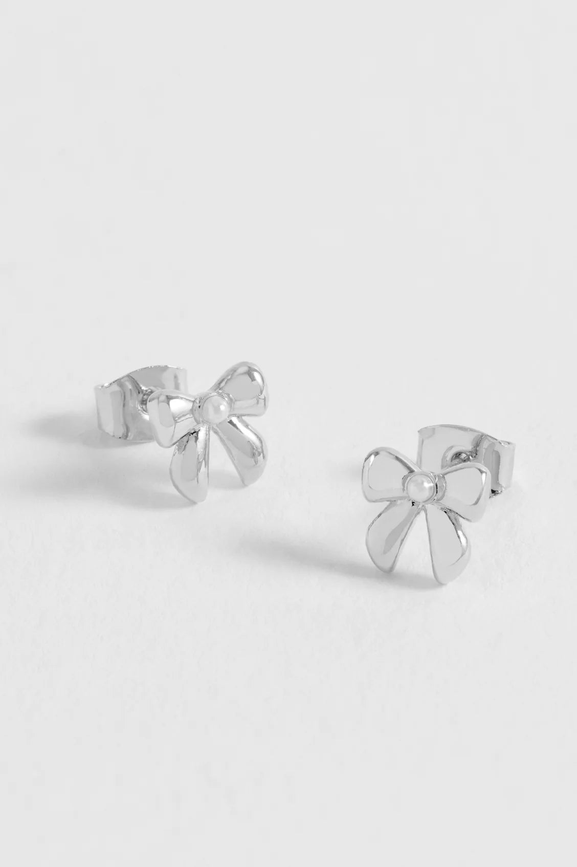 Pearl Bow Stud Earrings- Silver Plated