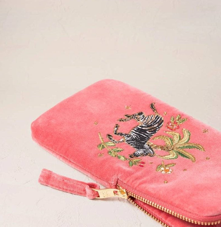 Wild Zebra Palm Velvet Glasses Case -Blush Pink