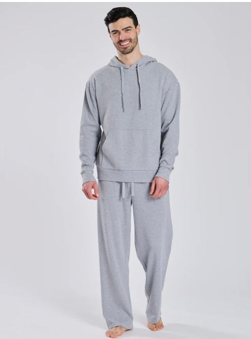 Mens Grey Waffle Lounge Hoodie and Straight Leg Pant Set