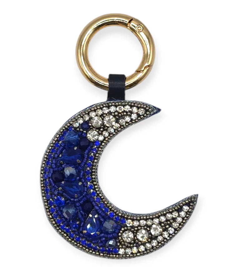 Blue Beaded Moon Bag Charm