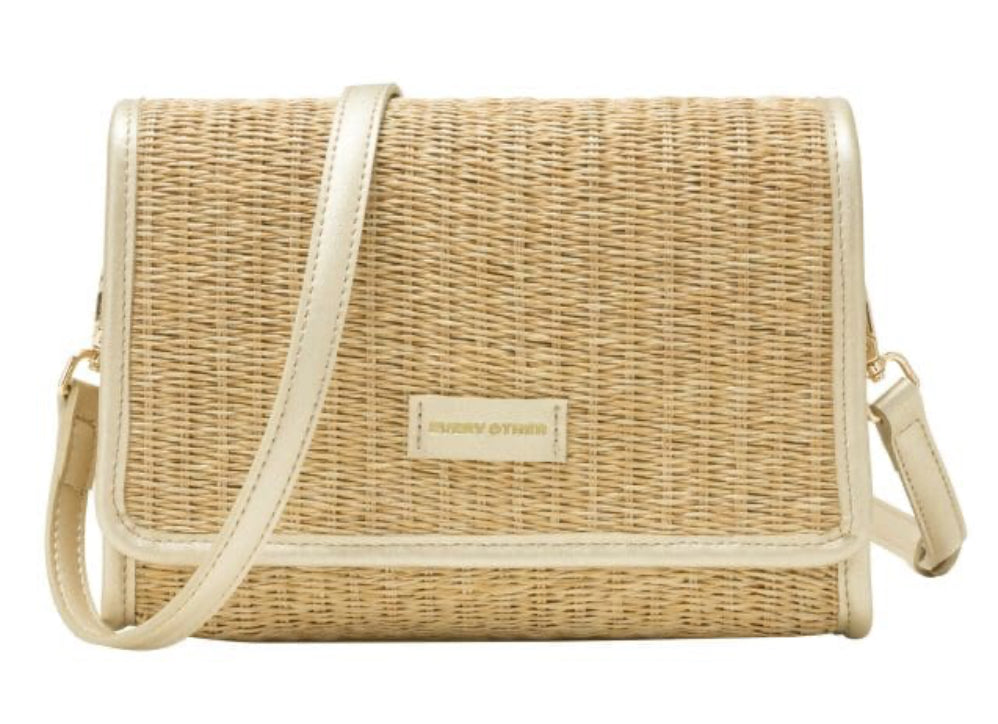 Straw Flap Over Crossbody Bag