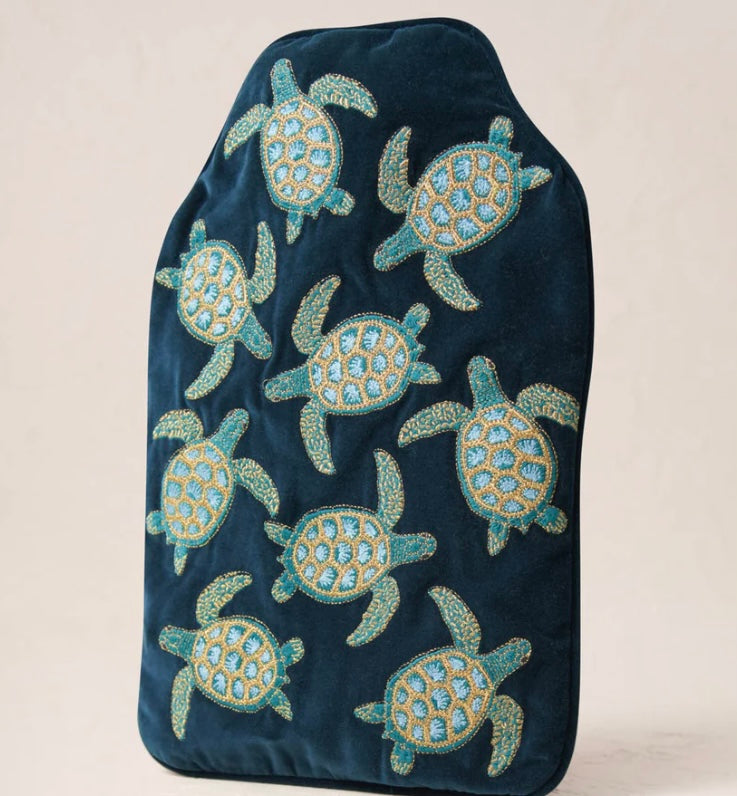 Turtle Conservation Velvet Hot Water Bottle - Marine Navy