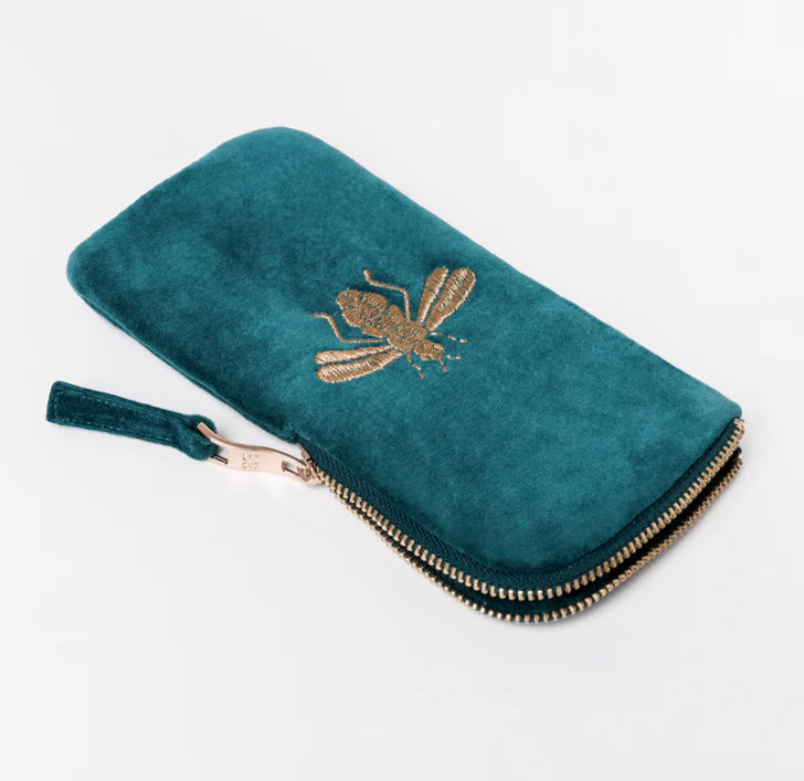 Honey Bee Velvet Glasses Case -Rich Blue