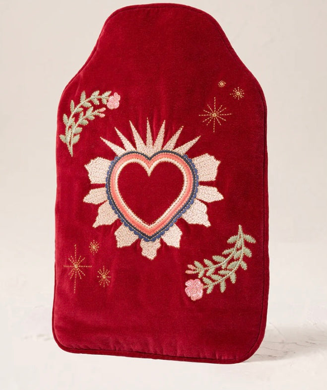 Sacred Heart Velvet Hot Water Bottle - Rouge