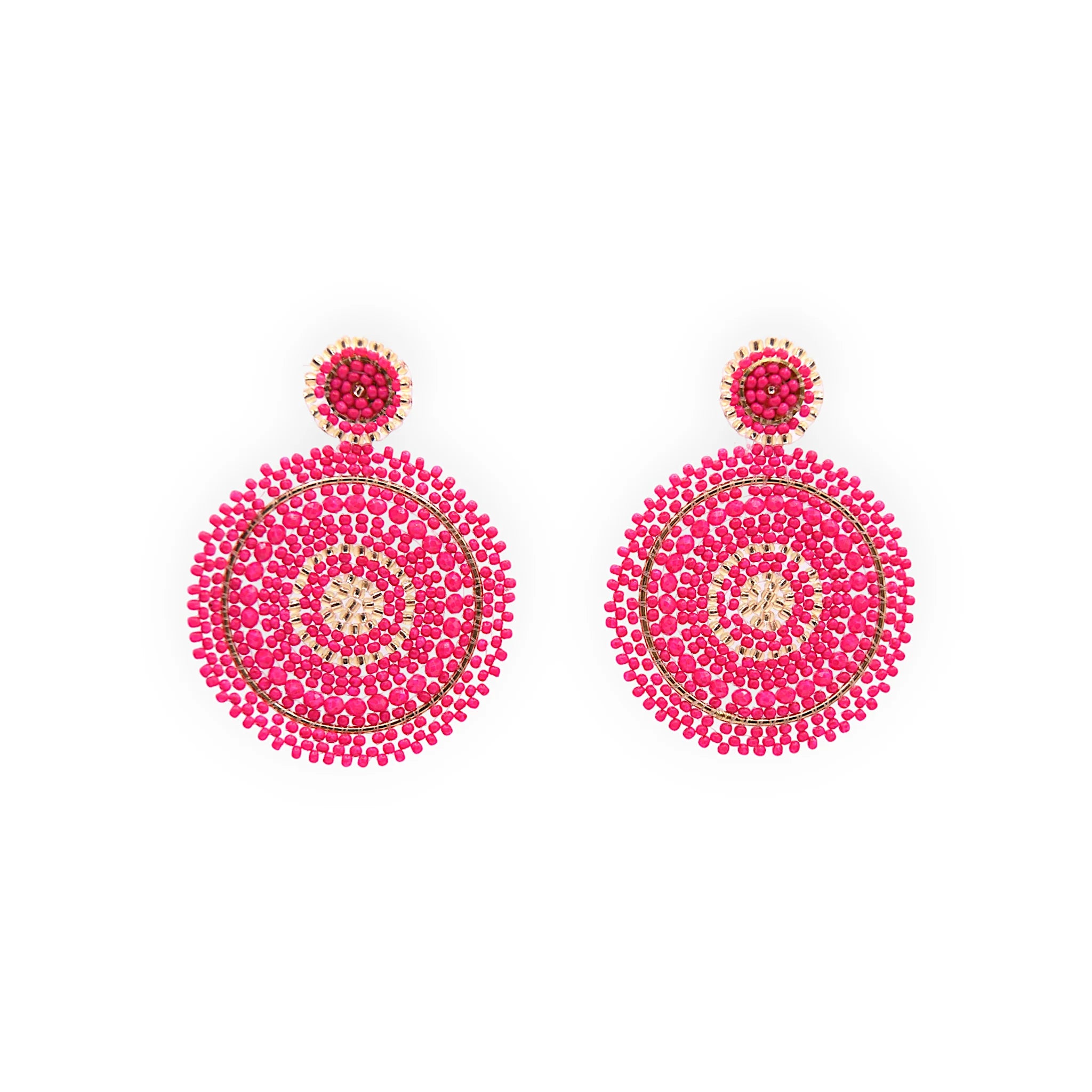 Fuchsia Mix Beaded Circle Drop Earrings