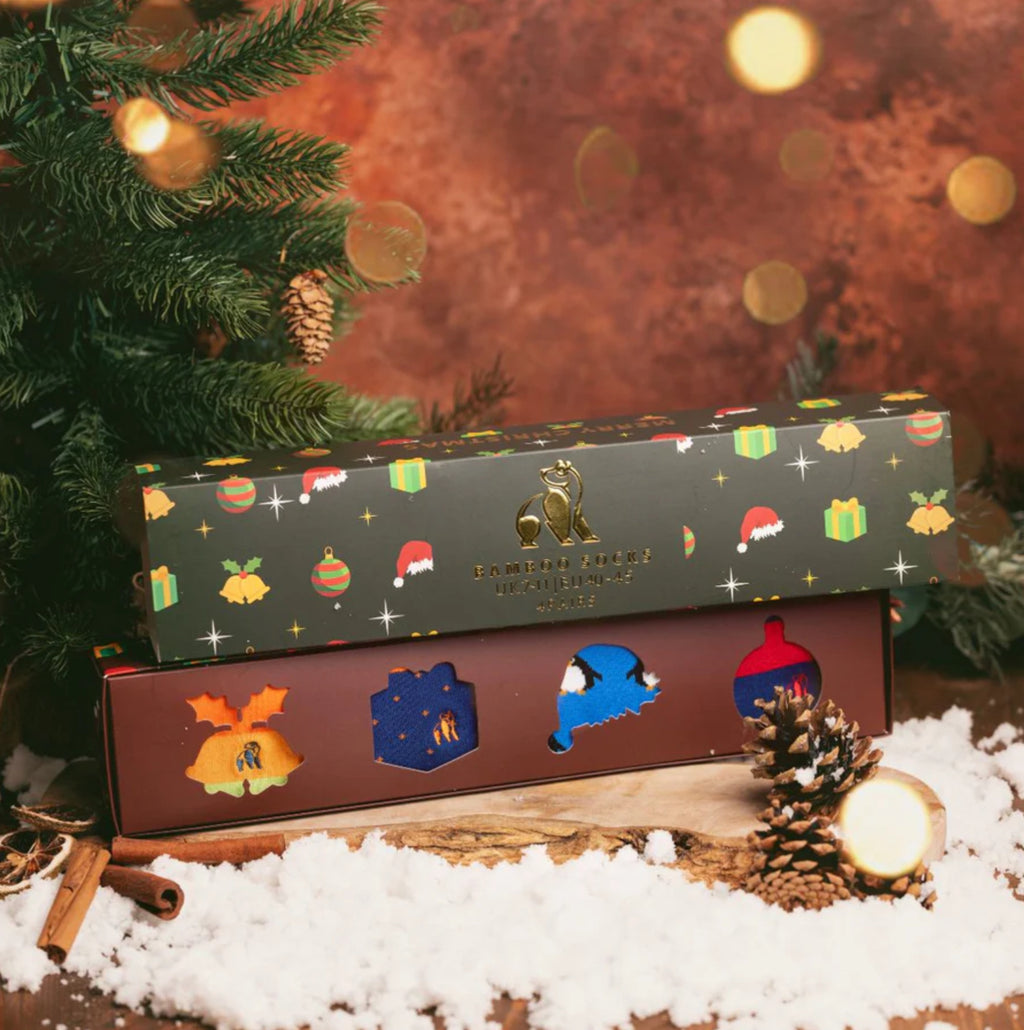 4 Pack Green Christmas Sock Box