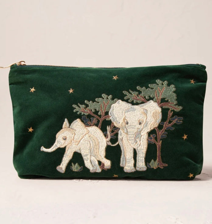 Baby Elephant Conservation Velvet Everyday Pouch - Forest