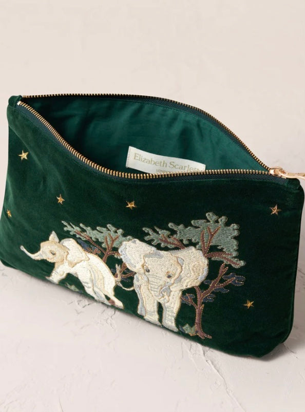 Baby Elephant Conservation Velvet Everyday Pouch - Forest