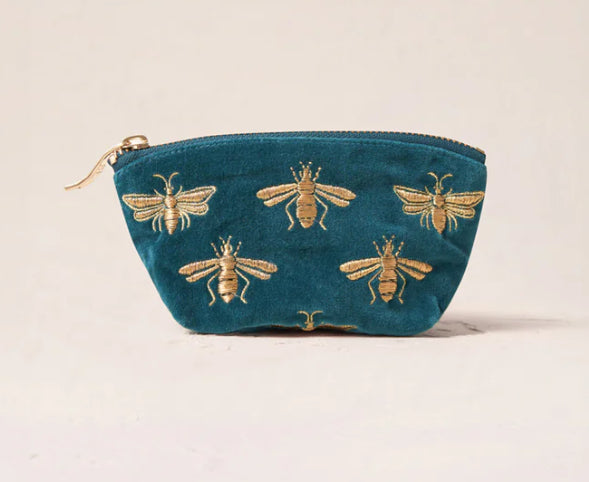 Honey Bee Velvet Coin Purse -Rich Blue Teal