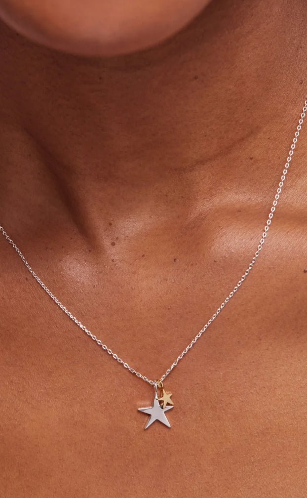 TWO TONE DOUBLE STAR NECLACE