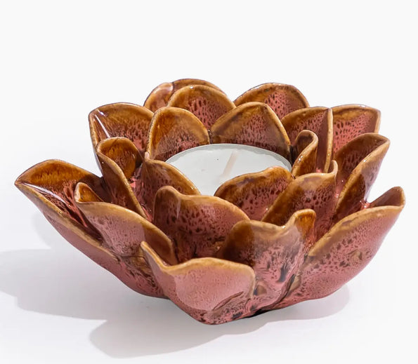 MOTTLED FLORAL CERAMIC TEALIGHT HOLDER