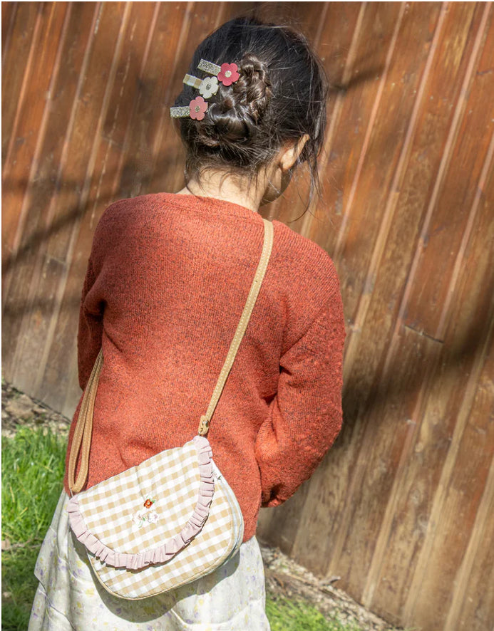 Gingham Embroidered Ruffle Bag