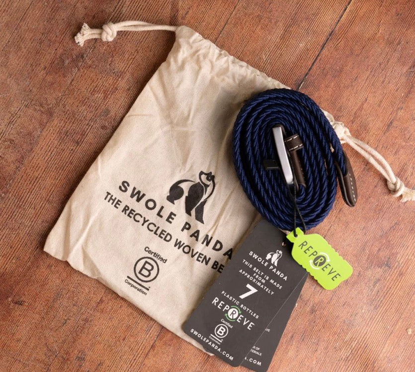 WOVEN BELT- NAVY/GREY/BROWN ZIGZAG