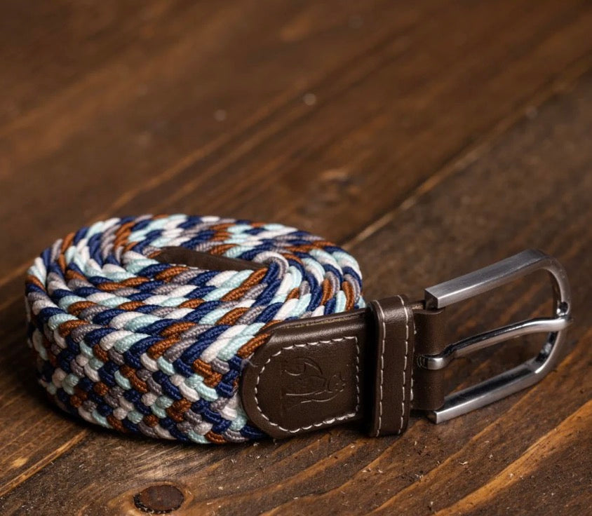 WOVEN BELT- NAVY/GREY/BROWN ZIGZAG