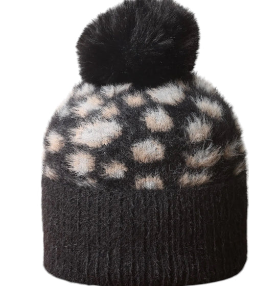 Leopard Fluffy Bobble Hat