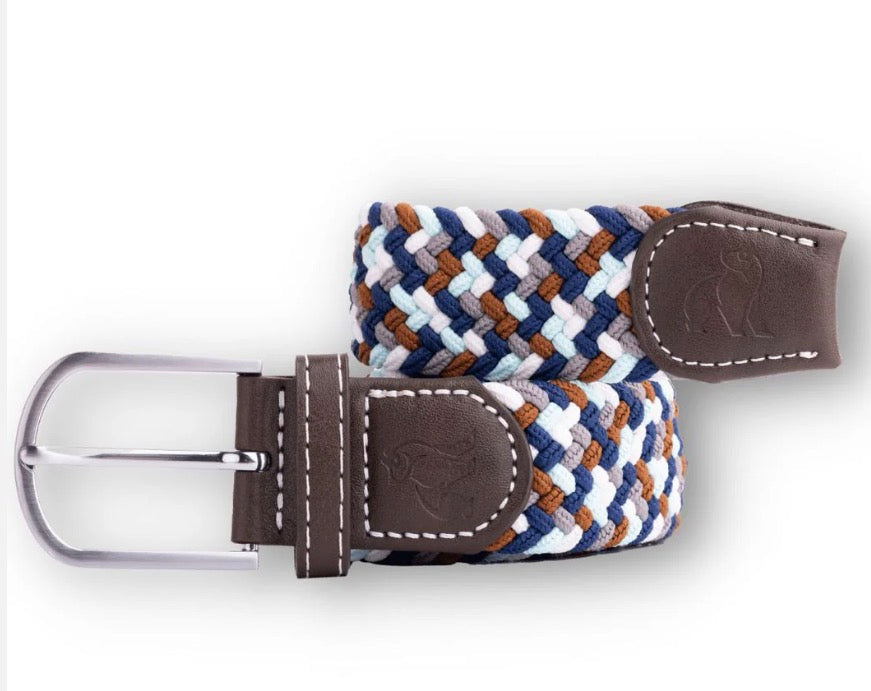 WOVEN BELT- NAVY/GREY/BROWN ZIGZAG