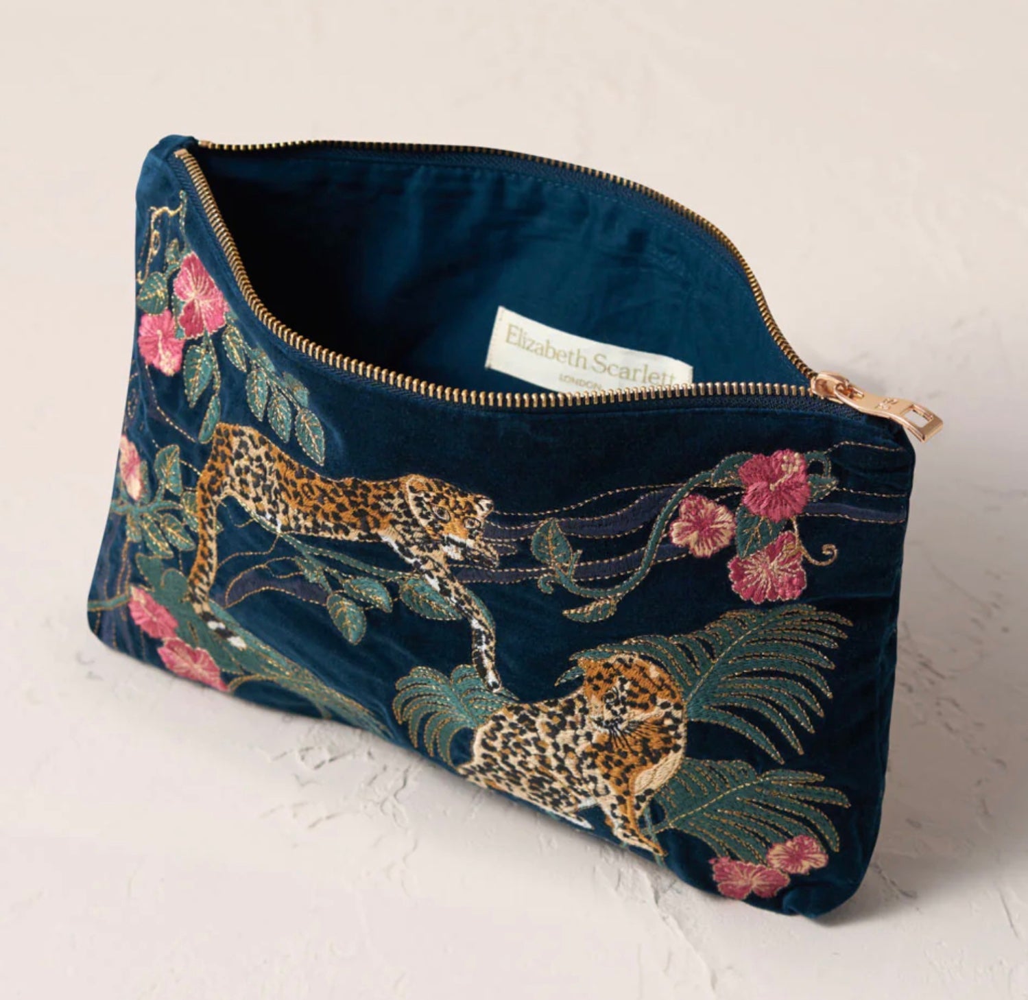 Jungle Jaguar Velvet Everyday Pouch - Ink Blue
