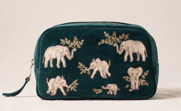 Elephant Herd Makeup Bag Emerald