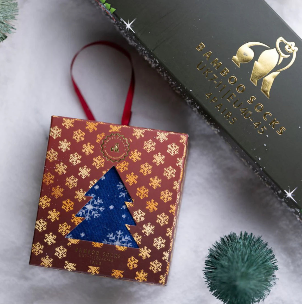 Snowflake Hanging Sock Decoration - 1 Pair of Bamboo Socks