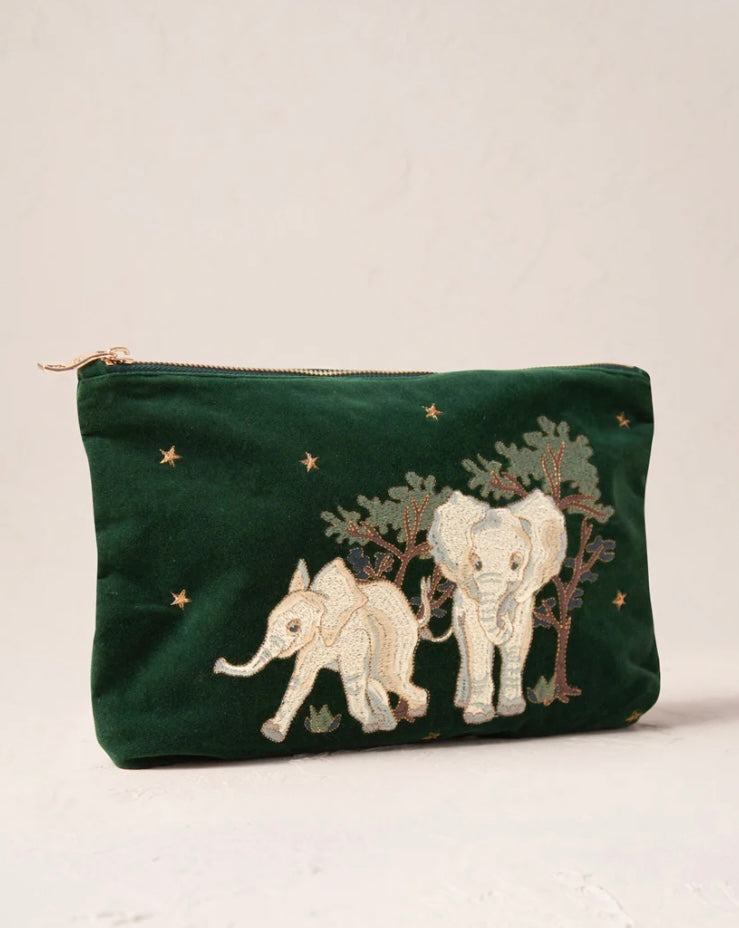 Baby Elephant Conservation Velvet Everyday Pouch - Forest