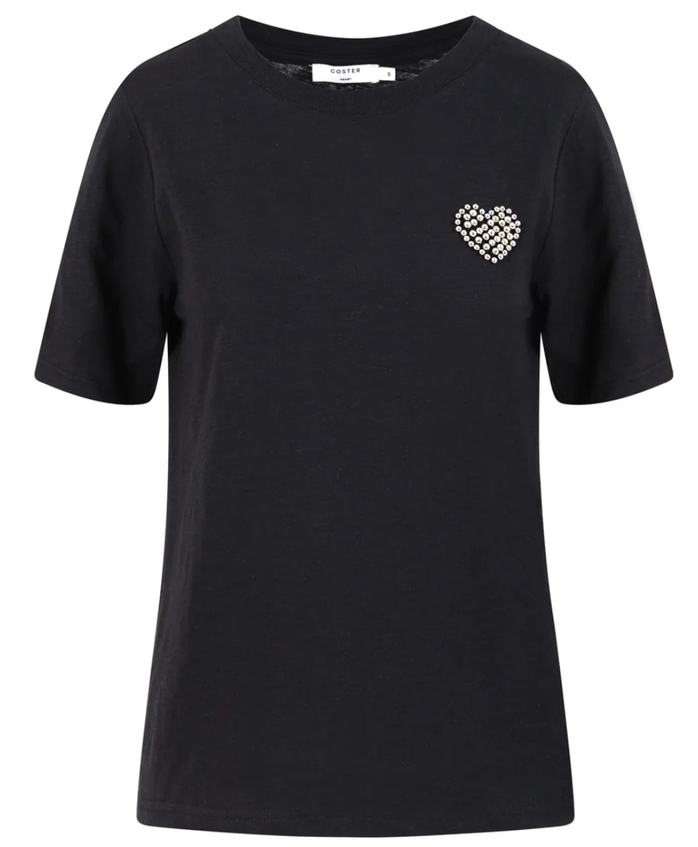 T-SHIRT WITH BEADED HEART PATCH