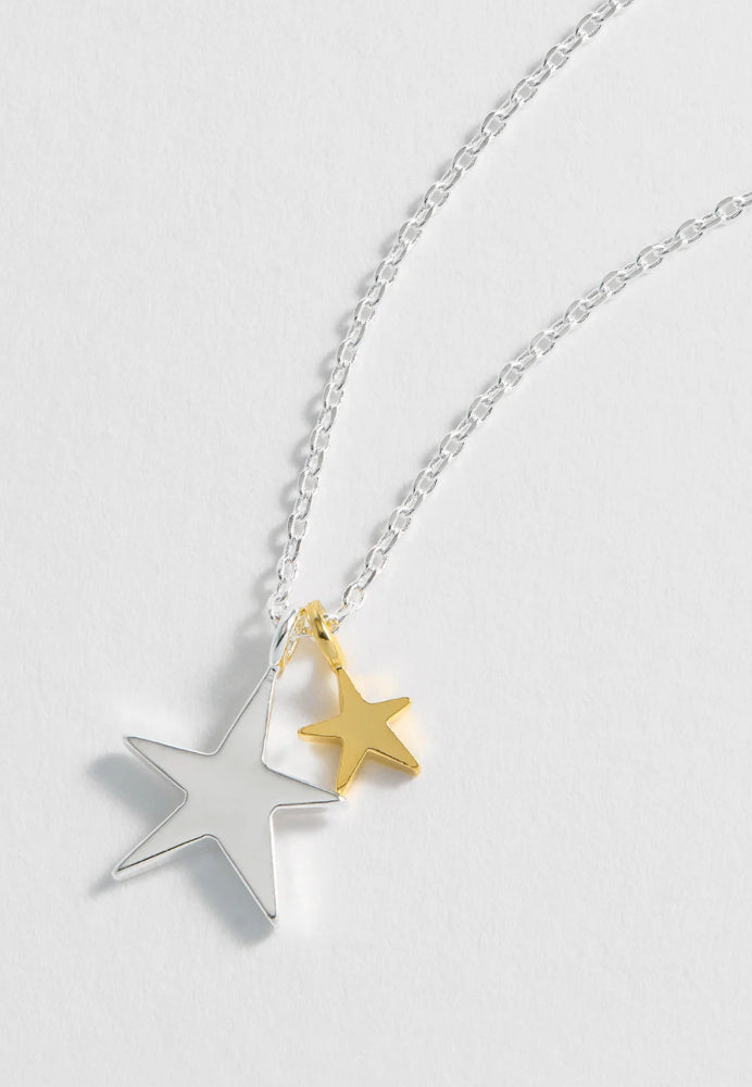 TWO TONE DOUBLE STAR NECLACE