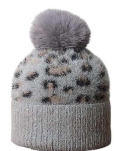 Leopard Fluffy Bobble Hat