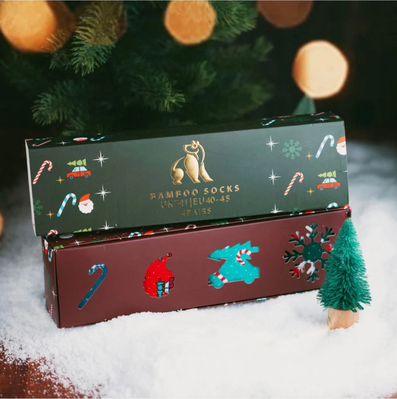 4 Pack Christmas Motif Sock Box
