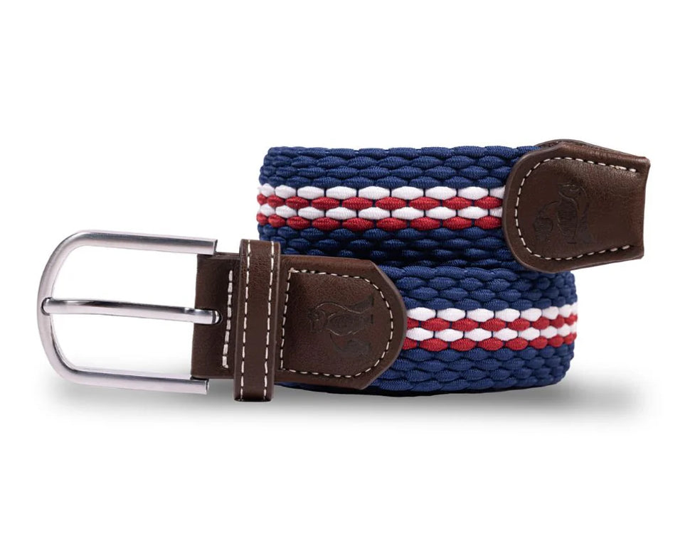 Recycled Woven Belt - Burgundy Fine Stripe