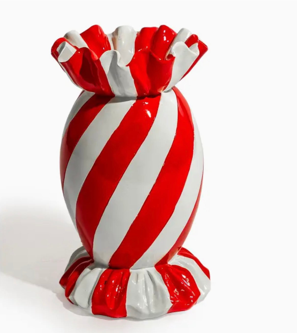 Large Red/White Striped Candy Vase