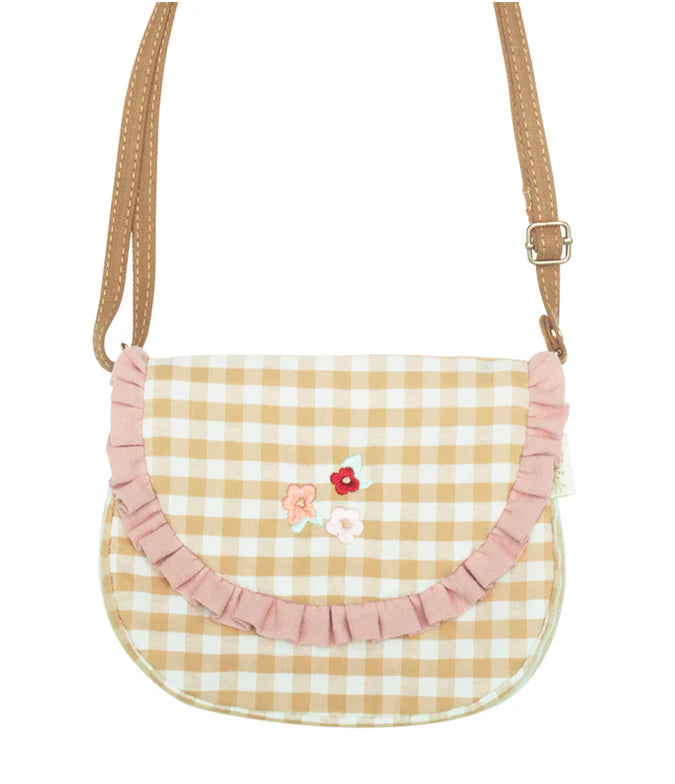 Gingham Embroidered Ruffle Bag
