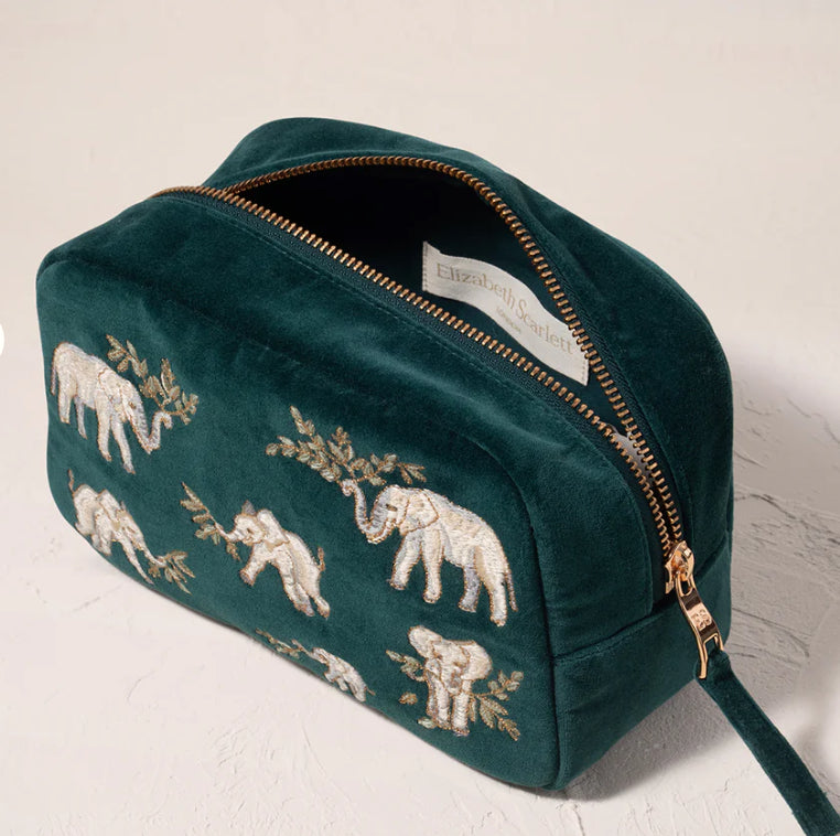 Elephant Herd Makeup Bag Emerald