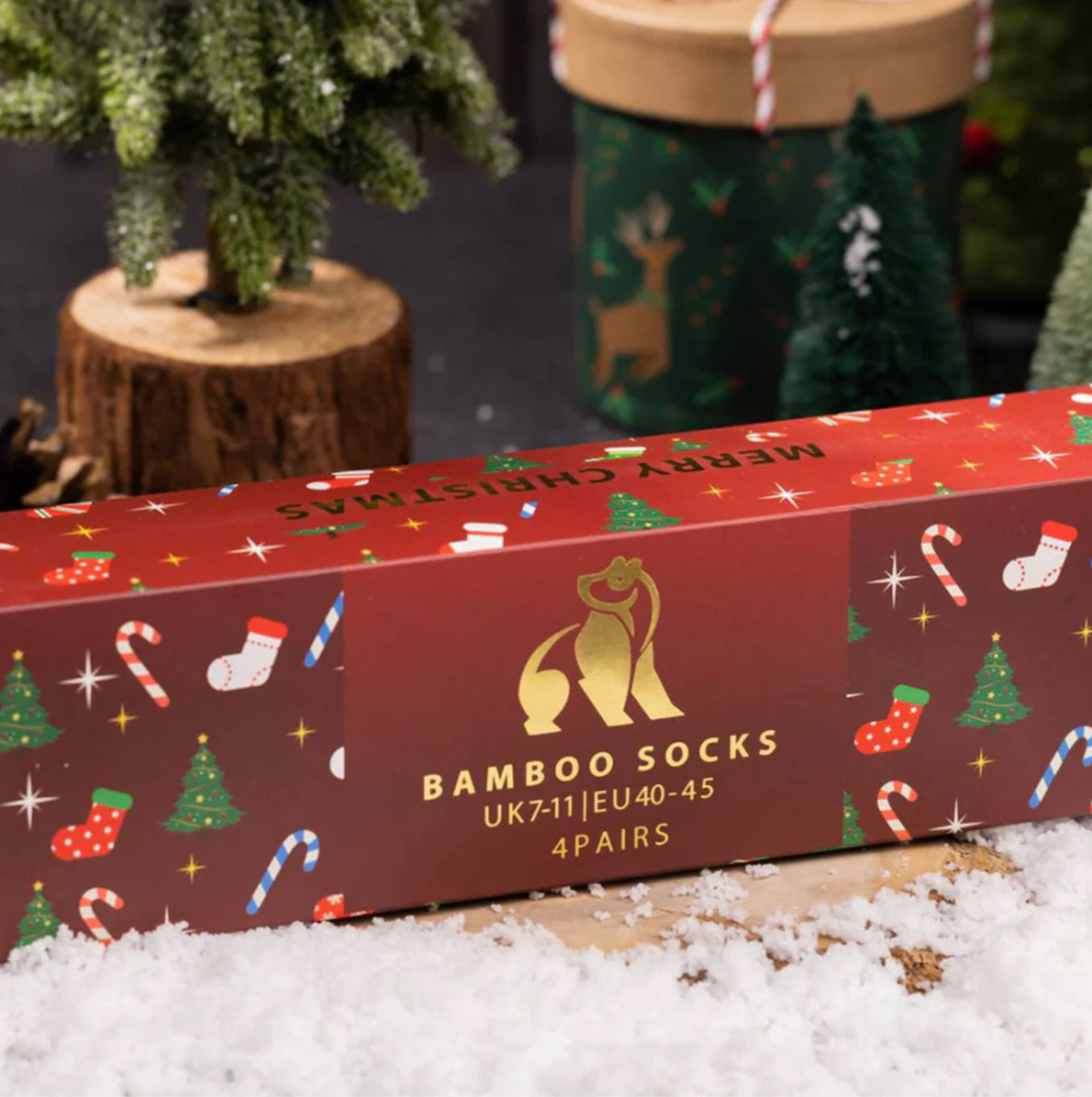 4 Pack Red Christmas Sock Box