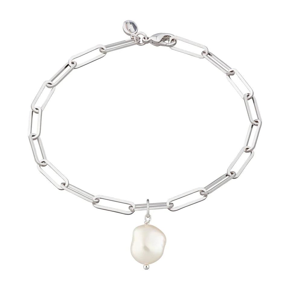 Hannah Martin Long Link Bracelet with Pearl - Silver