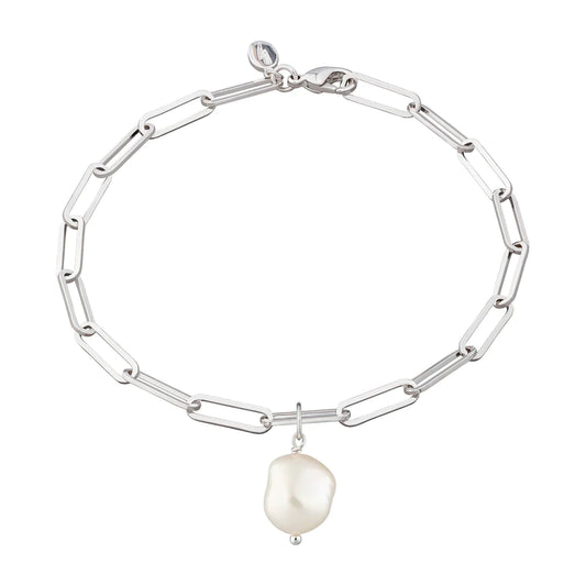 Hannah Martin Long Link Bracelet with Pearl - Silver