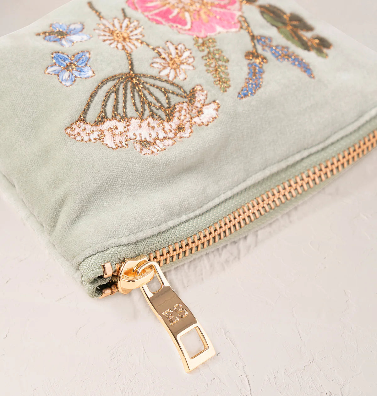 Pressed Flowers Velvet Coin Purse -Sage/Velvet