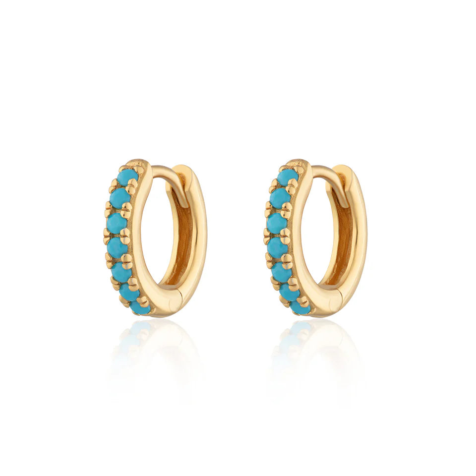 Huggie Earrings with Turquoise Stones