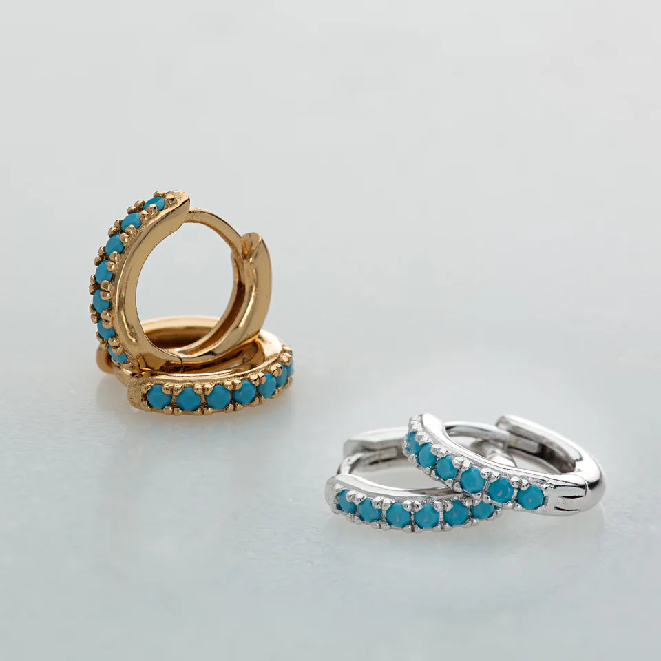 Huggie Earrings with Turquoise Stones