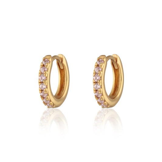 Huggie Earrings with Pink Stones