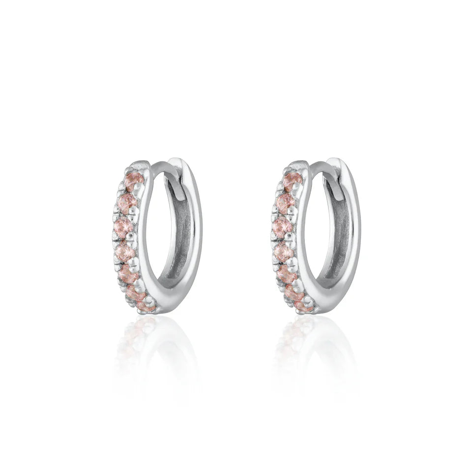 Huggie Earrings with Pink Stones
