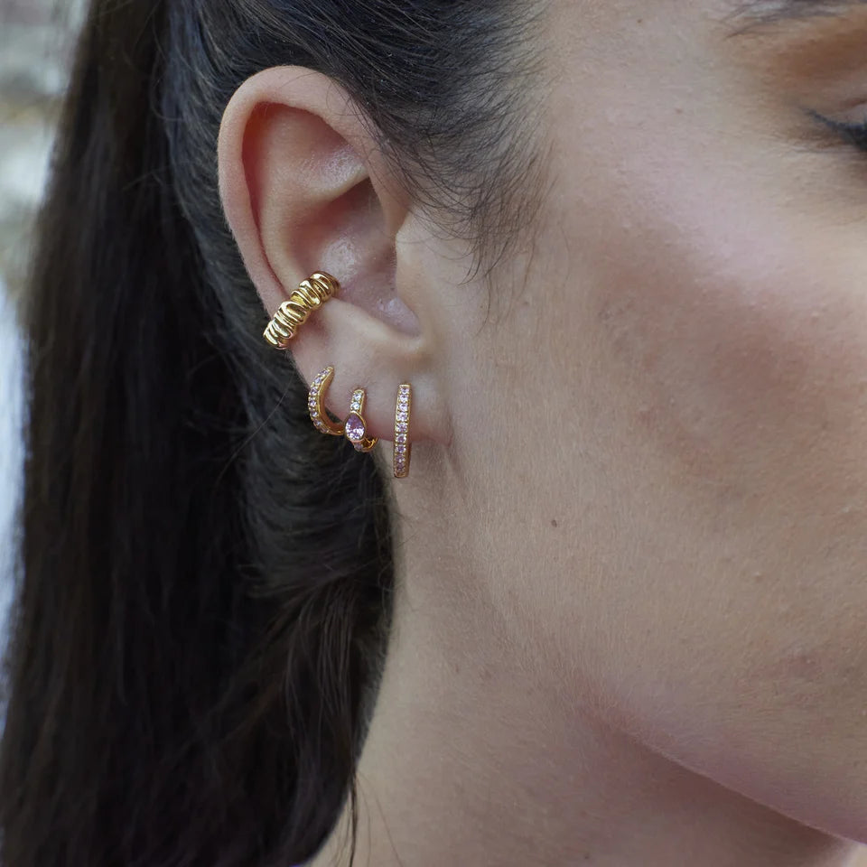 Huggie Earrings with Pink Stones
