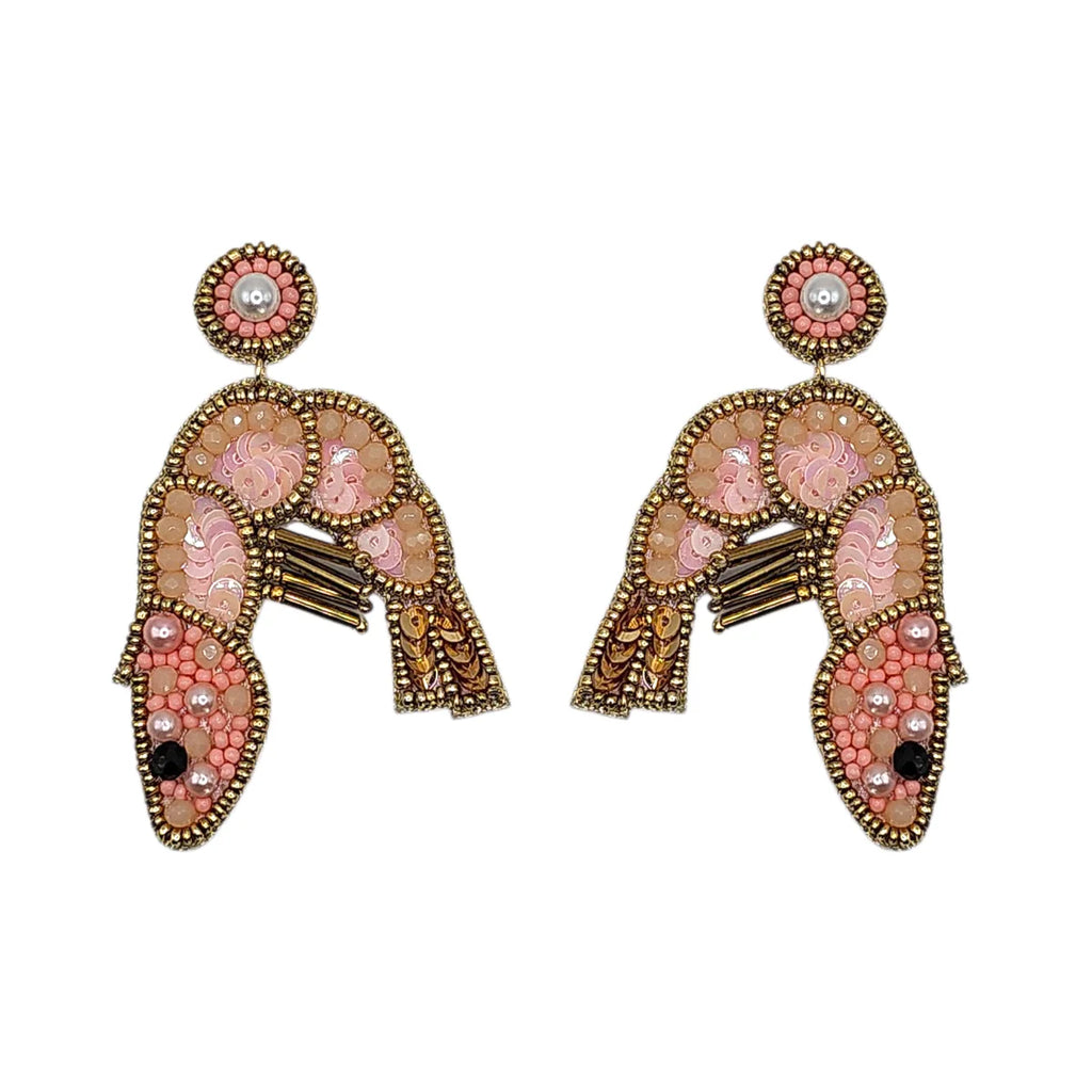 Pink Sequin Prawn Earrings